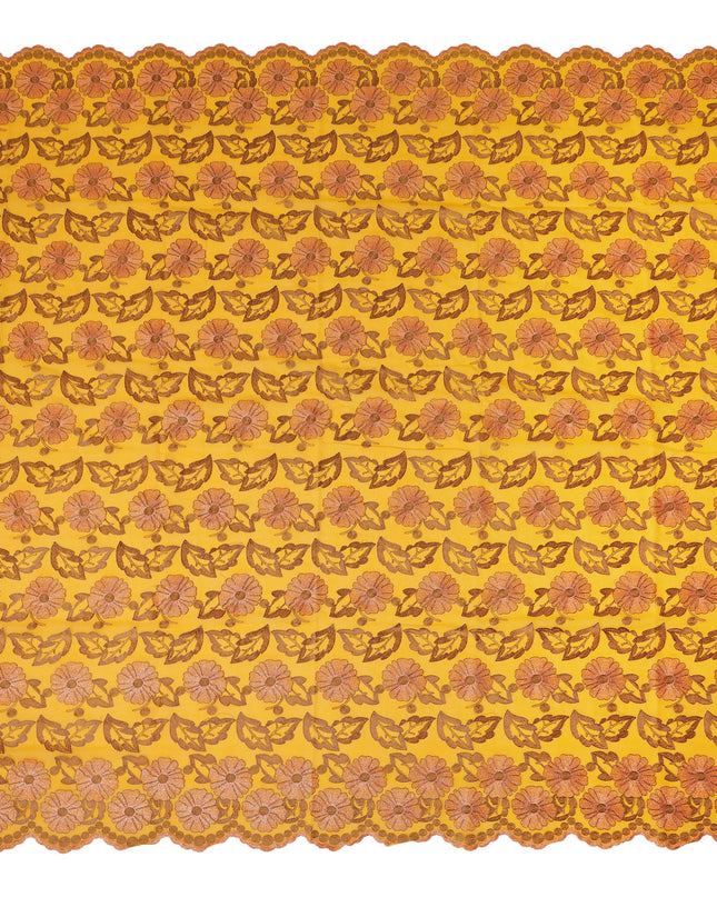 Mustard Yellow Traditional Sudanese Thobe Pure Cotton Voile Fabric with Floral Embroidery 4.5 Mtrs Length 140 Cms Width Lightweight Breathable Soft Draping Fabric for Elegant Cultural Wear-D28359