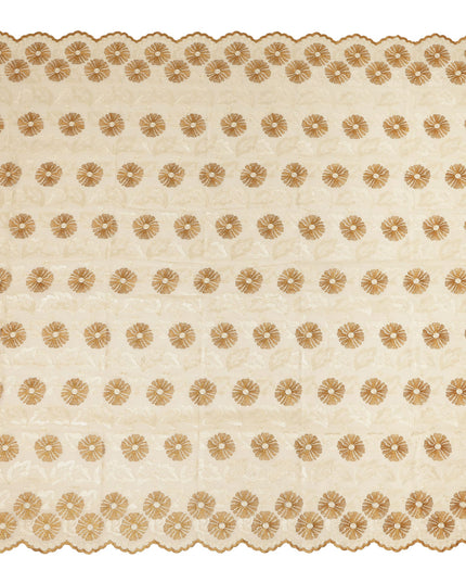 Cream Beige Traditional Sudanese Thobe Pure Cotton Voile Fabric with Floral Embroidery 4.5 Mtrs Length 140 Cms Width Lightweight Breathable Soft Draping Fabric for Elegant Cultural Wear-D28360