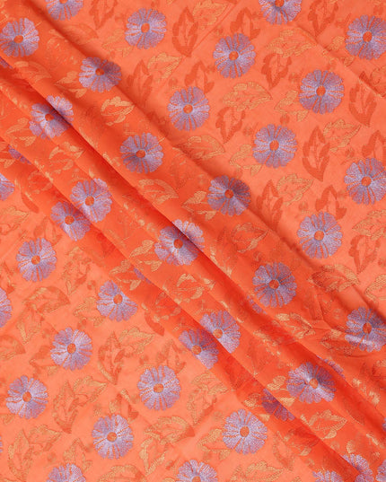 Coral Orange Traditional Sudanese Thobe Pure Cotton Voile Fabric with Floral Embroidery 4.5 Mtrs Length 140 Cms Width Lightweight Breathable Soft Draping Fabric for Elegant Cultural Wear-D28362
