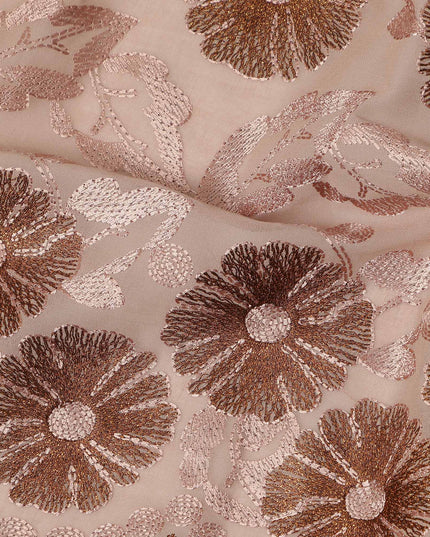 Beige Traditional Sudanese Thobe Pure Cotton Voile Fabric with Floral Embroidery 4.5 Mtrs Length 140 Cms Width Lightweight Breathable Soft Draping Fabric for Elegant Cultural Wear-D28361