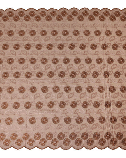 Beige Traditional Sudanese Thobe Pure Cotton Voile Fabric with Floral Embroidery 4.5 Mtrs Length 140 Cms Width Lightweight Breathable Soft Draping Fabric for Elegant Cultural Wear-D28361