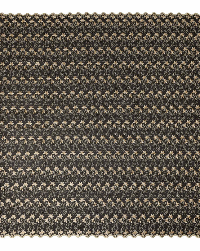 Black Traditional Sudanese Thobe Pure Cotton Voile Fabric with Floral Embroidery 4.5 Mtrs Length 140 Cms Width Lightweight Breathable Soft Draping Fabric for Elegant Cultural Wear and Occasion Styling-D28355