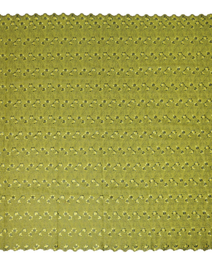 Olive Green Traditional Sudanese Thobe Pure Cotton Voile Fabric with Floral Embroidery 4.5 Mtrs Length 140 Cms Width Lightweight Breathable Soft Draping Fabric for Elegant Cultural Wear and Occasion Styling-D28354