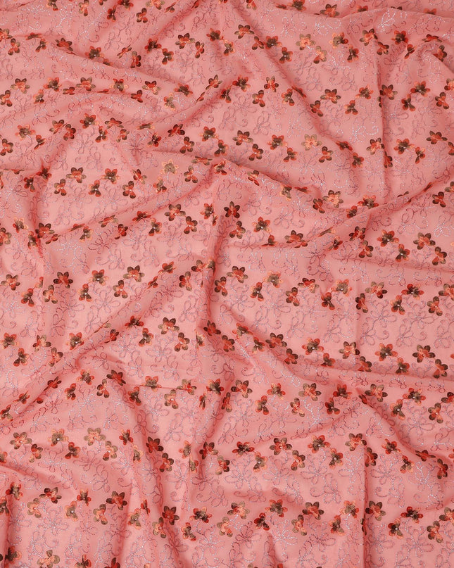 Peach Pink Traditional Sudanese Thobe Pure Cotton Voile Fabric with Floral Embroidery 4.5 Mtrs Length 140 Cms Width Lightweight Breathable Soft Draping Fabric for Elegant Cultural Wear-D28357