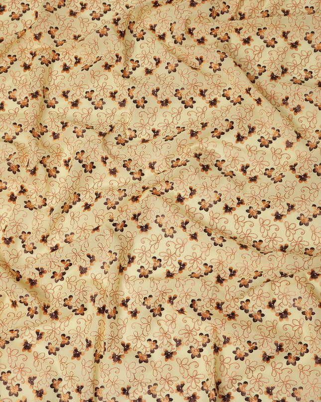 Cream Traditional Sudanese Thobe Pure Cotton Voile Fabric with Floral Embroidery 4.5 Mtrs Length 140 Cms Width Lightweight Breathable Soft Draping Fabric for Elegant Cultural Wear and Occasion Styling-D28356