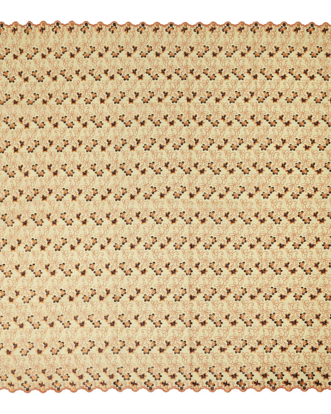 Cream Traditional Sudanese Thobe Pure Cotton Voile Fabric with Floral Embroidery 4.5 Mtrs Length 140 Cms Width Lightweight Breathable Soft Draping Fabric for Elegant Cultural Wear and Occasion Styling-D28356