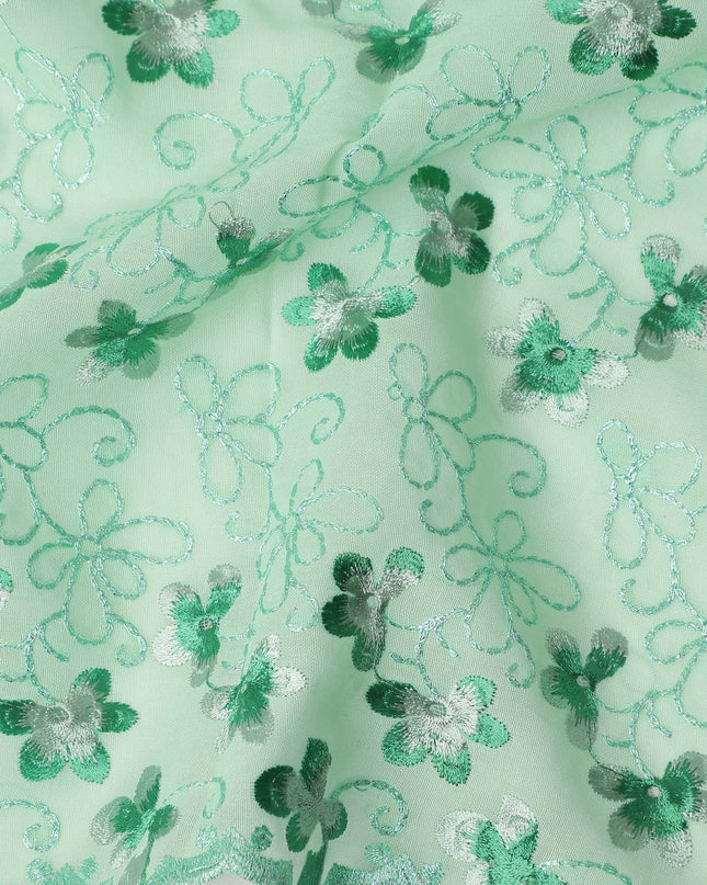 Mint Green Traditional Sudanese Thobe Pure Cotton Voile Fabric with Floral Embroidery 4.5 Mtrs Length 140 Cms Width Lightweight Breathable Soft Draping Fabric for Elegant Cultural Wear-D28358