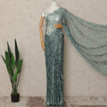 Dusty Teal French Chantilly Saree Lace Elegant Floral Net Design 5.5 Mtrs Length 110 Cms Width Premium Soft Sheer Fabric France Origin-D28928 Regal Fabrics