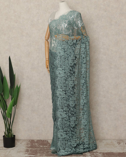 Dusty Teal French Chantilly Saree Lace Elegant Floral Net Design 5.5 Mtrs Length 110 Cms Width Premium Soft Sheer Fabric France Origin-D28928 Regal Fabrics