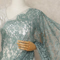 Dusty Teal French Chantilly Saree Lace Elegant Floral Net Design 5.5 Mtrs Length 110 Cms Width Premium Soft Sheer Fabric France Origin-D28928 Regal Fabrics