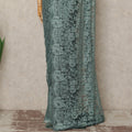 Dusty Teal French Chantilly Saree Lace Elegant Floral Net Design 5.5 Mtrs Length 110 Cms Width Premium Soft Sheer Fabric France Origin-D28928 Regal Fabrics