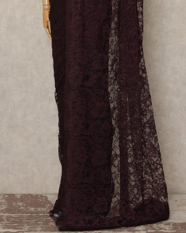 Deep Wine French Chantilly Saree Lace Elegant Floral Net Design 5.5 Mtrs Length 110 Cms Width Premium Soft Sheer Fabric France Origin-D28929 Regal Fabrics