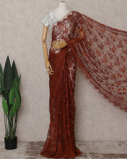 Brown French Chantilly Lace Saree | Regal