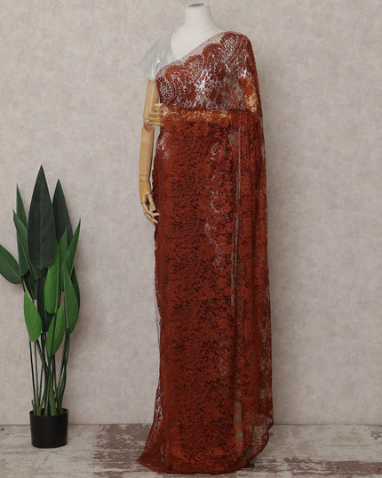 Brown French Chantilly Lace Saree | Regal