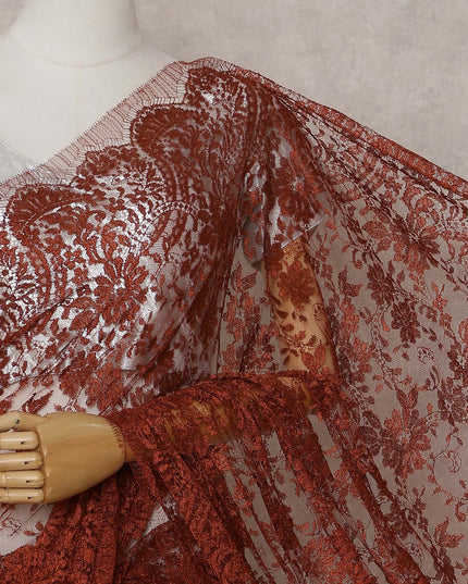 Brown French Chantilly Lace Saree | Regal