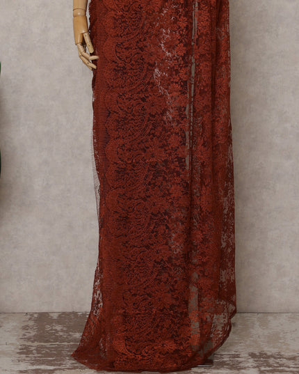 Brown French Chantilly Lace Saree | Regal