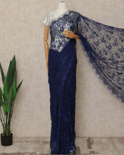 Royal Blue Premium French Metallic Chantilly Saree Lace Fabric 5.5 Mtrs Length 110 Cms Width Floral Designer Net Drape Material Made In France, Blouse Not Included-D28100 Regal Fabrics