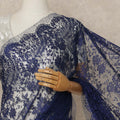 Royal Blue Premium French Metallic Chantilly Saree Lace Fabric 5.5 Mtrs Length 110 Cms Width Floral Designer Net Drape Material Made In France, Blouse Not Included-D28100 Regal Fabrics