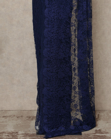 Royal Blue Premium French Metallic Chantilly Saree Lace Fabric 5.5 Mtrs Length 110 Cms Width Floral Designer Net Drape Material Made In France, Blouse Not Included-D28100 Regal Fabrics
