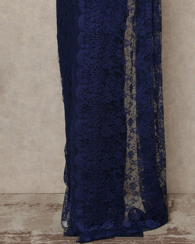 Royal Blue Premium French Metallic Chantilly Saree Lace Fabric 5.5 Mtrs Length 110 Cms Width Floral Designer Net Drape Material Made In France, Blouse Not Included-D28100