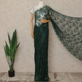 Forest Green Premium French Metallic Chantilly Saree Lace Fabric 5.5 Mtrs Length 110 Cms Width Floral Designer Net Drape Material Made In France, Blouse Not Included-D28096 Regal Fabrics