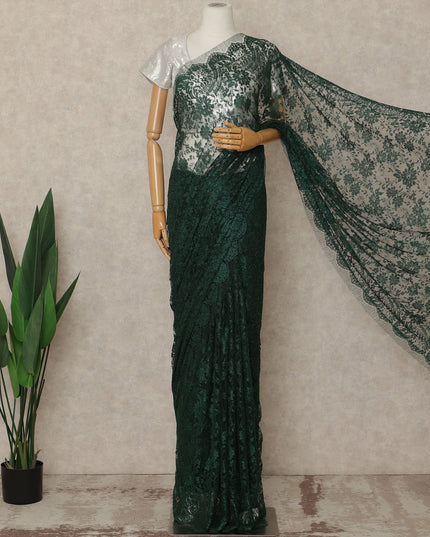 Forest Green Premium French Metallic Chantilly Saree Lace Fabric 5.5 Mtrs Length 110 Cms Width Floral Designer Net Drape Material Made In France, Blouse Not Included-D28096 Regal Fabrics