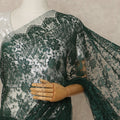 Forest Green Premium French Metallic Chantilly Saree Lace Fabric 5.5 Mtrs Length 110 Cms Width Floral Designer Net Drape Material Made In France, Blouse Not Included-D28096 Regal Fabrics