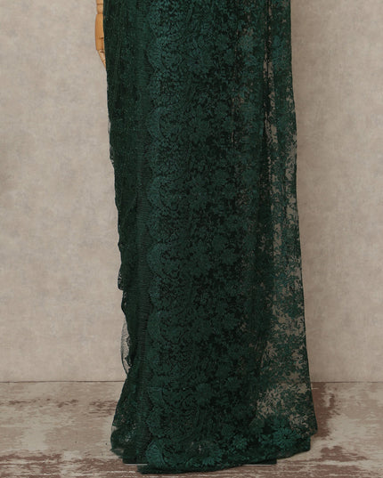 Forest Green Premium French Metallic Chantilly Saree Lace Fabric 5.5 Mtrs Length 110 Cms Width Floral Designer Net Drape Material Made In France, Blouse Not Included-D28096 Regal Fabrics