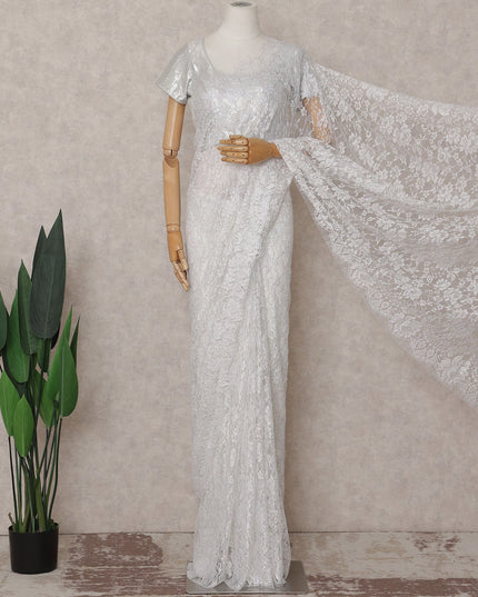 Ivory White French Chantilly Lace Saree