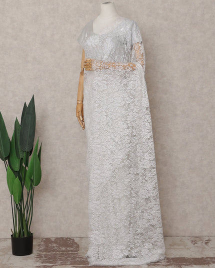 Ivory White French Chantilly Lace Saree