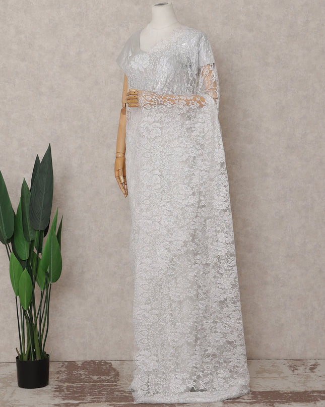 Ivory White French Chantilly Lace Saree