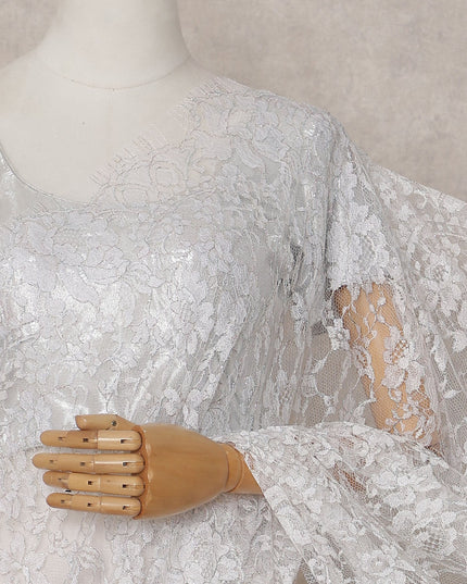 Ivory White French Chantilly Lace Saree