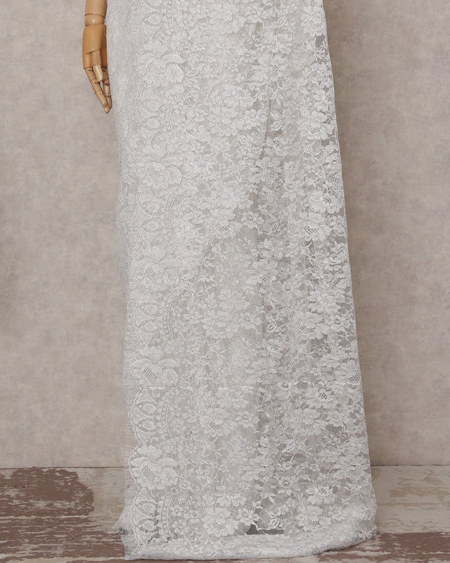 Ivory White French Chantilly Lace Saree