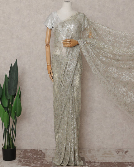Sage Silver Chantilly Lace Saree | Regal Fabrics