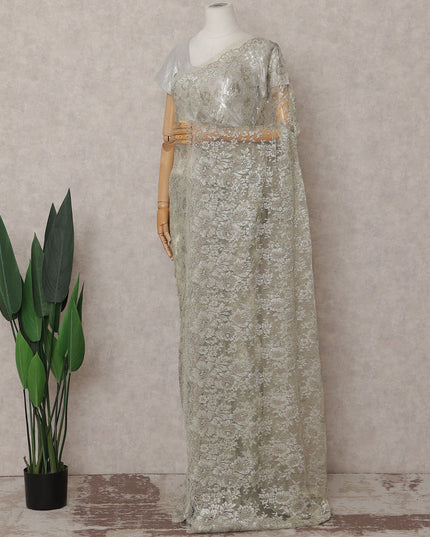 Sage Silver Chantilly Lace Saree | Regal Fabrics