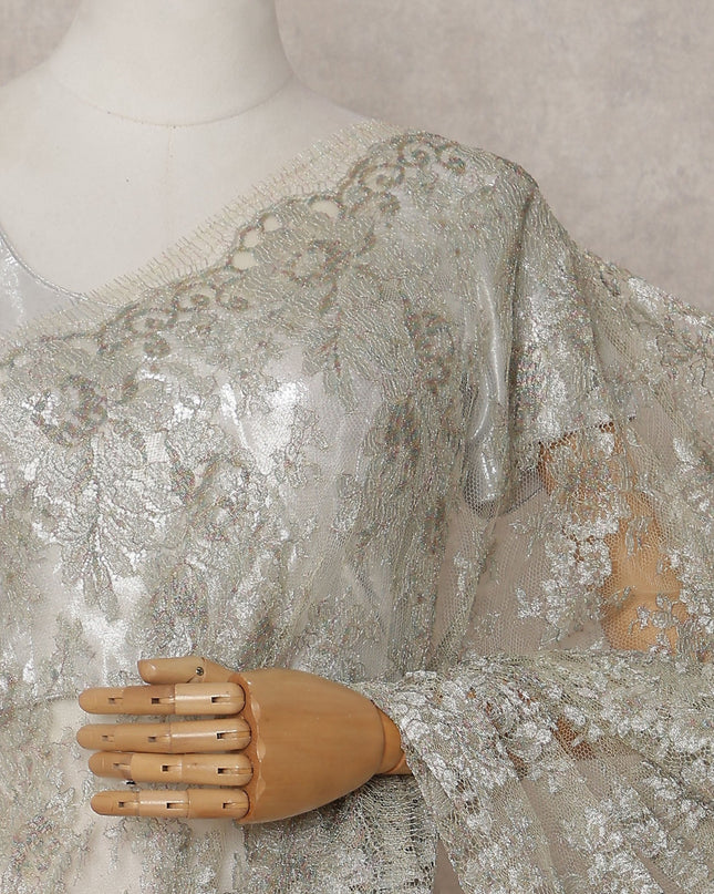 Sage Silver Chantilly Lace Saree | Regal Fabrics