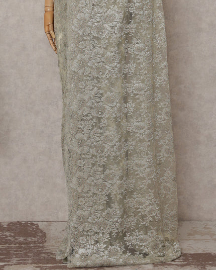 Sage Silver Chantilly Lace Saree | Regal Fabrics