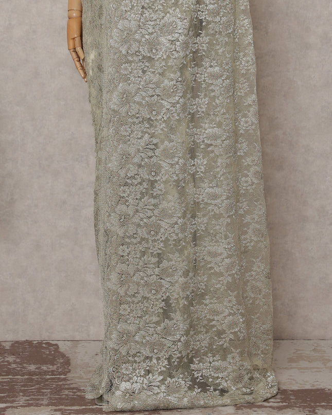 Sage Silver Chantilly Lace Saree | Regal Fabrics