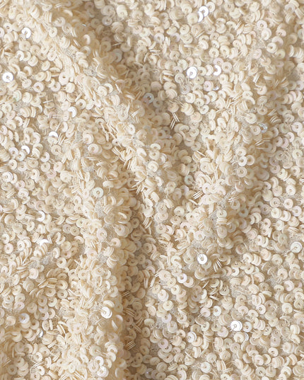 Ivory Beige Silk Georgette Sequin Fabric 110cm
