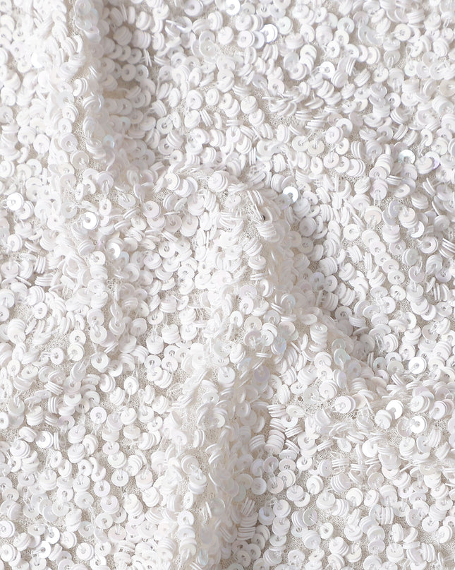Ivory White Silk Georgette Sequin Fabric 110cm