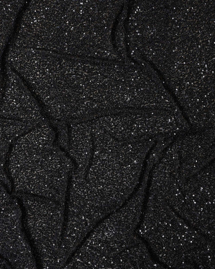 Ebony Black Silk Georgette Sequin Fabric 110cm