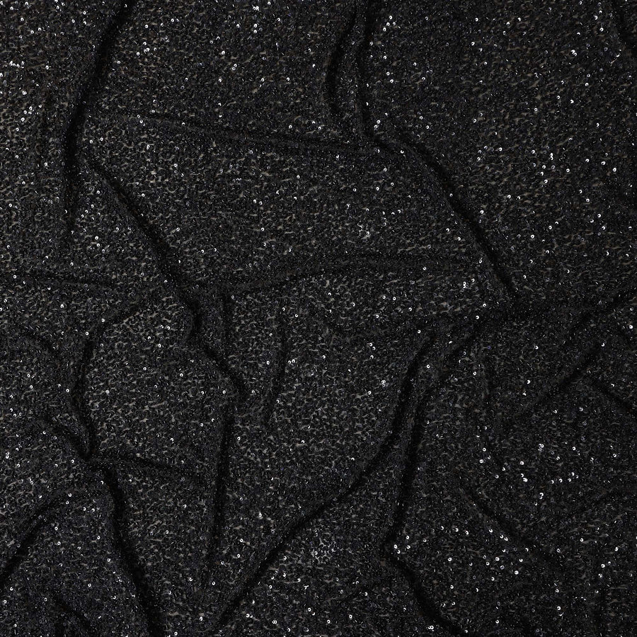 Ebony Black Silk Georgette Sequin Fabric 110cm