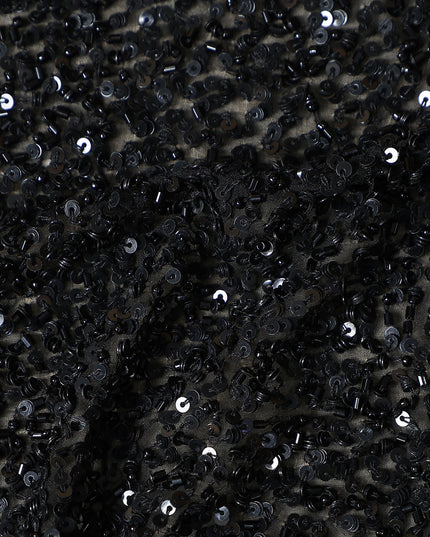 Ebony Black Silk Georgette Sequin Fabric 110cm