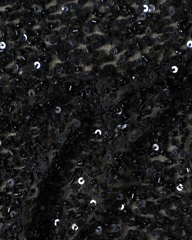 Ebony Black Silk Georgette Sequin Fabric 110cm