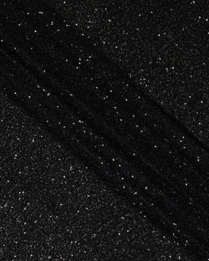 Ebony Black Silk Georgette Sequin Fabric 110cm