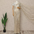 Ivory Cream 2 Tone Premium French Chantilly Saree Lace Fabric 5.5 Mtrs Length 110 Cms Width Floral Eyelash Net Designer Drape Material Made In France, Blouse Not Included-D28090 - Regal Fabrics