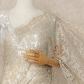 Ivory Cream 2 Tone Premium French Chantilly Saree Lace Fabric 5.5 Mtrs Length 110 Cms Width Floral Eyelash Net Designer Drape Material Made In France, Blouse Not Included-D28090 - Regal Fabrics