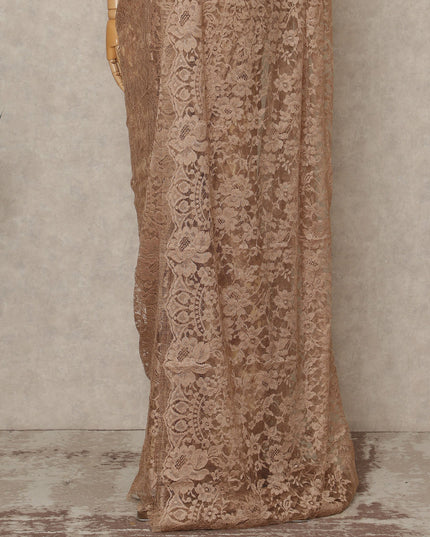 Nude Beige 2 Tone Premium French Chantilly Saree Lace Fabric 5.5 Mtrs Length 110 Cms Width Floral Eyelash Net Designer Drape Material Made In France, Blouse Not Included-D28089