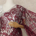 Dark Red 2 Tone Premium French Chantilly Saree Lace Fabric 5.5 Mtrs Length 110 Cms Width Floral Eyelash Net Designer Drape Material Made In France, Blouse Not Included-D28083 - Regal Fabrics