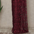 Dark Red 2 Tone Premium French Chantilly Saree Lace Fabric 5.5 Mtrs Length 110 Cms Width Floral Eyelash Net Designer Drape Material Made In France, Blouse Not Included-D28083 - Regal Fabrics